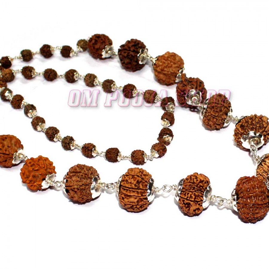 Siddha Mala Mukhi Nepal Rudraksha Kantha Mala In Pure Silver