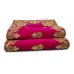 Golden Embroidered Magenta Colour Puja Aasan - Size: 9x13 inches