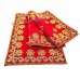 Red Velvet Puja Aasan with Floral Embroidered - Size: 9x13 inches