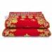 Red Velvet Puja Aasan with Floral Embroidered - Size: 9x13 inches