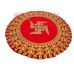 Red Round Swastika Embroidered Velvet Puja Aasan - Size: 12.5 x 12.5 inches