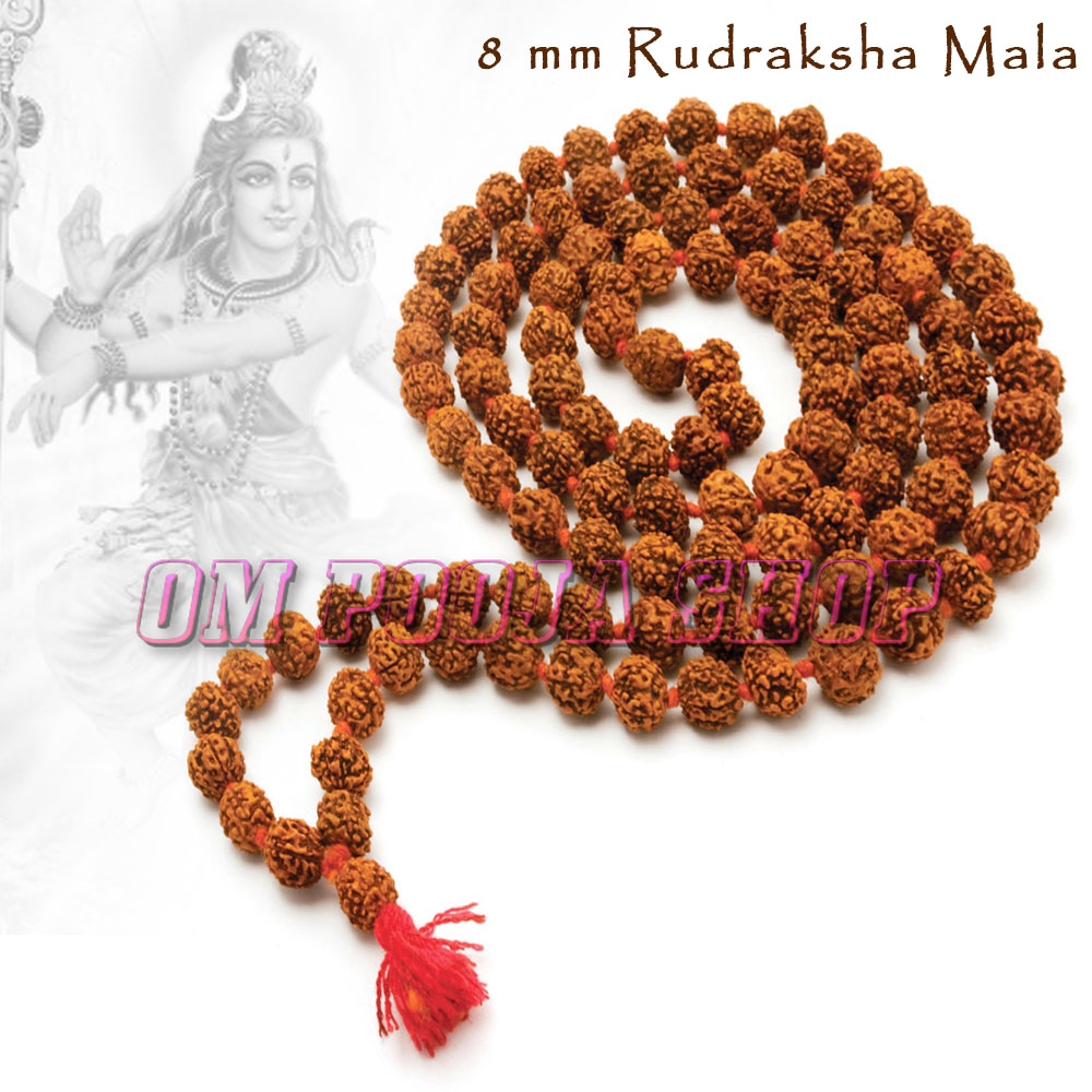 Mala Beads 108 Knotted 8mm, Rudraksha 5 Mukhi