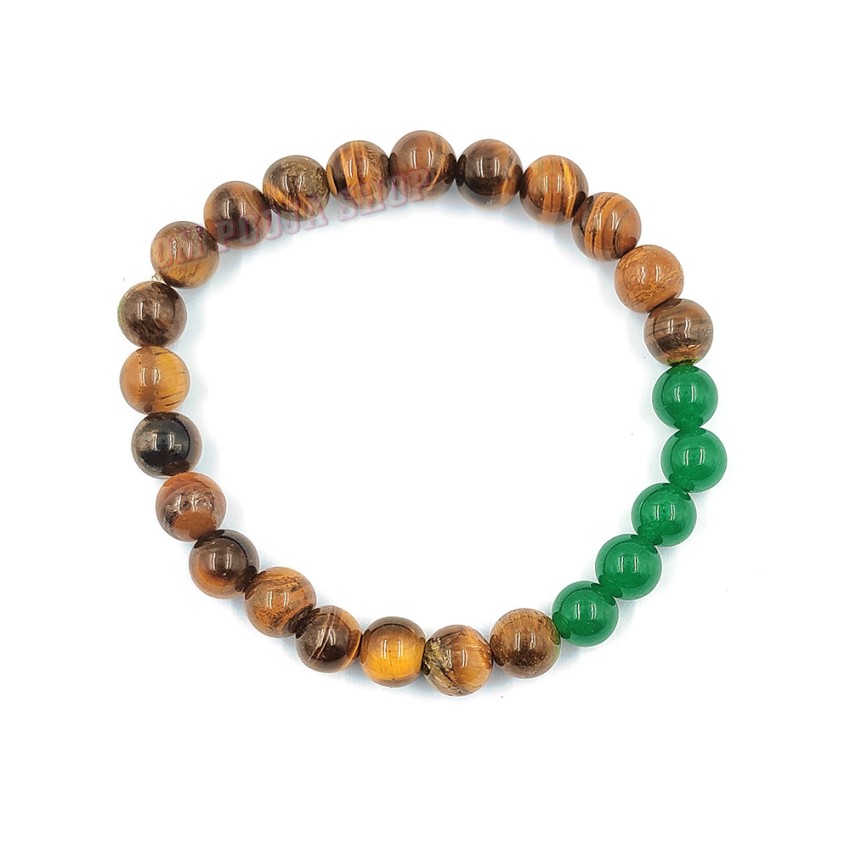 Tiger Eye & Green Jade Stone Bracelet - Beads 8 mm