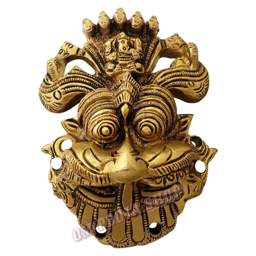 Kirtimukha Wall Hanging Mask in Antique Brass - Size 5.5 x 4 x 2 Inches