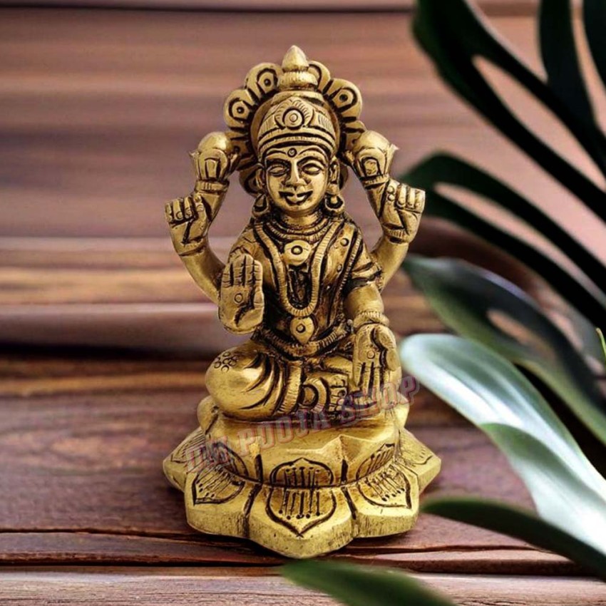 Goddess MahaLaxmi Statue in Brass - Size: 3.75 x 2.25 x 2.25 inch