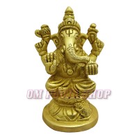 Ganesha Virajman on Sinhasan 4 Brass Idol with Delicate Detailing