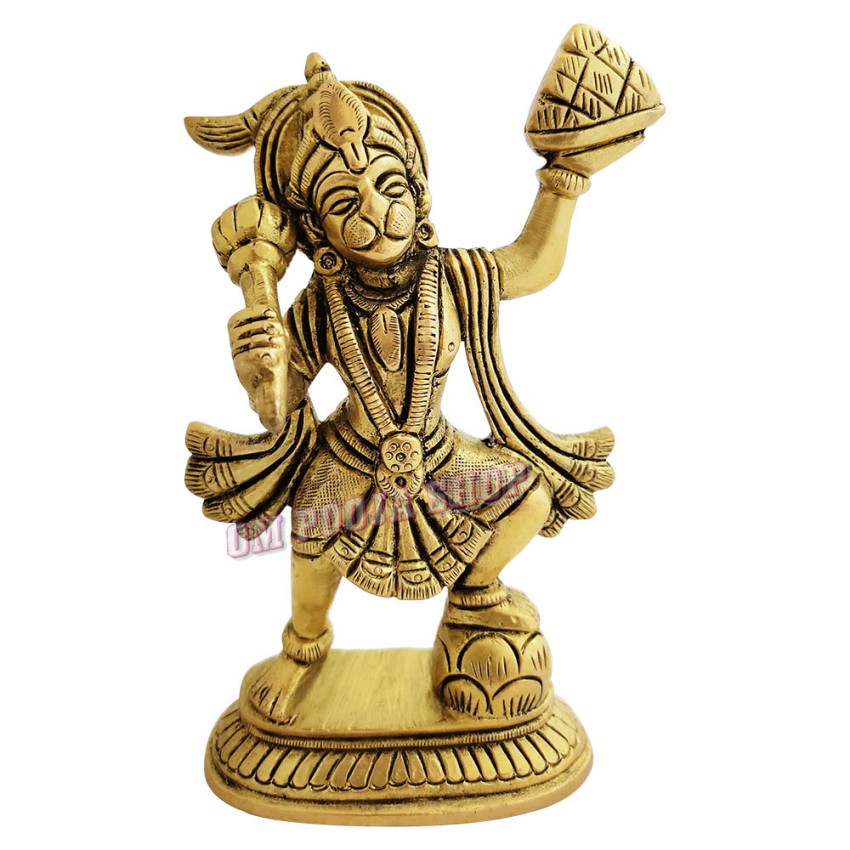 Hanumanji Carrying Mountain Statue in Brass