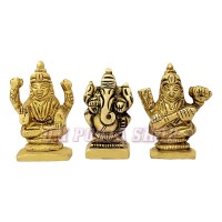 Shop Lakshmi Ganesha & Saraswati Small Statue in Brass online