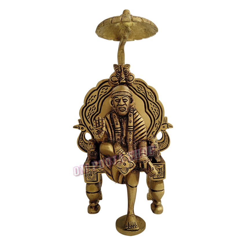 Shirdi Sai Baba with Chair and Chatra Idol in Brass