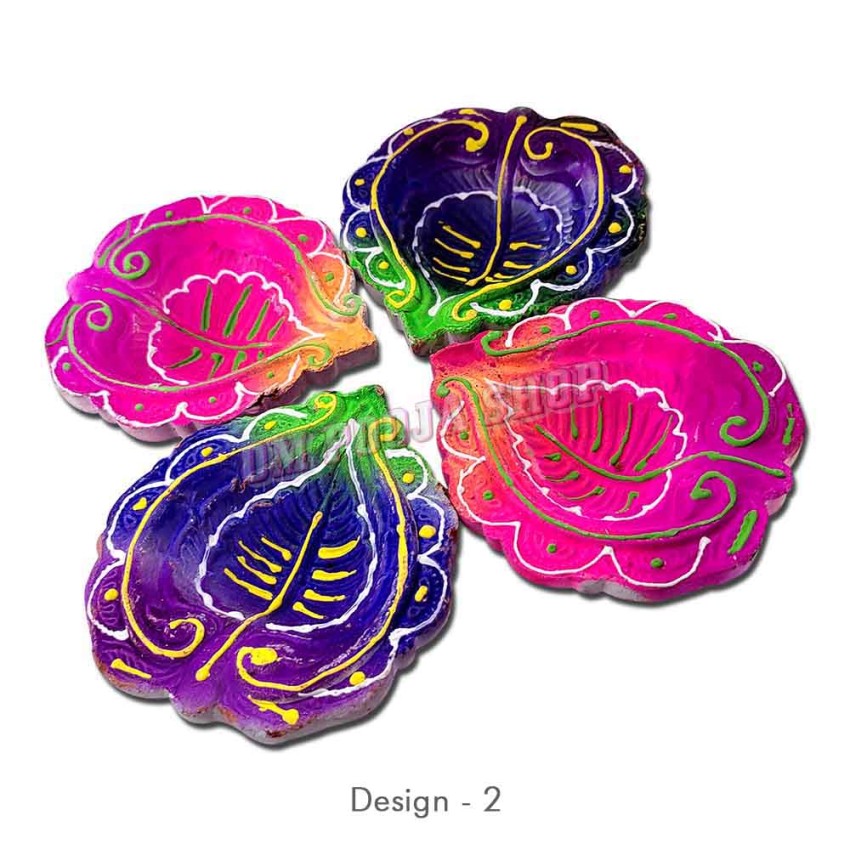 Leaf Design Mitti Diya Set of 4