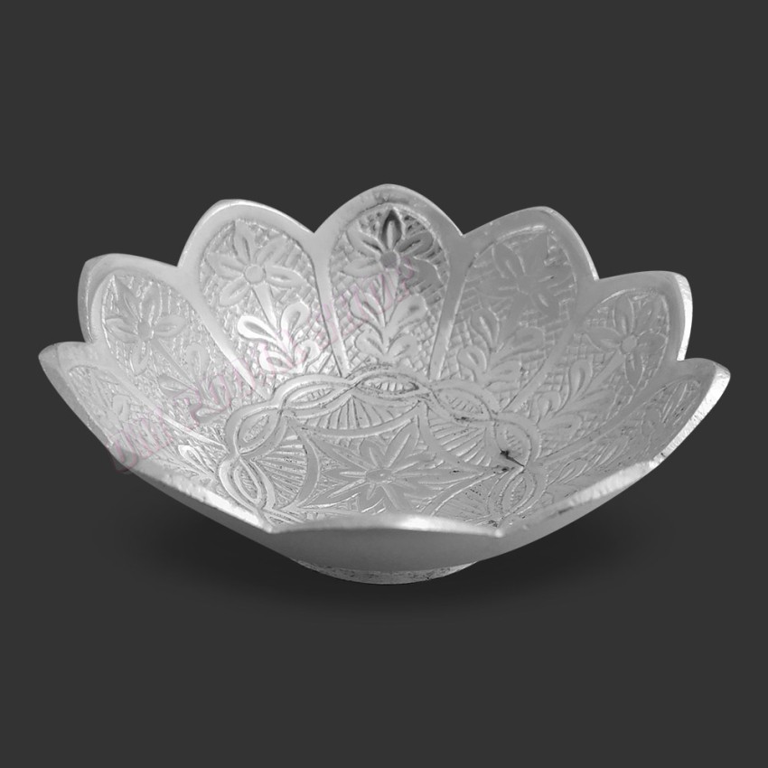 German Silver Flower Design Prayer Bowl - Size 3.75 inches