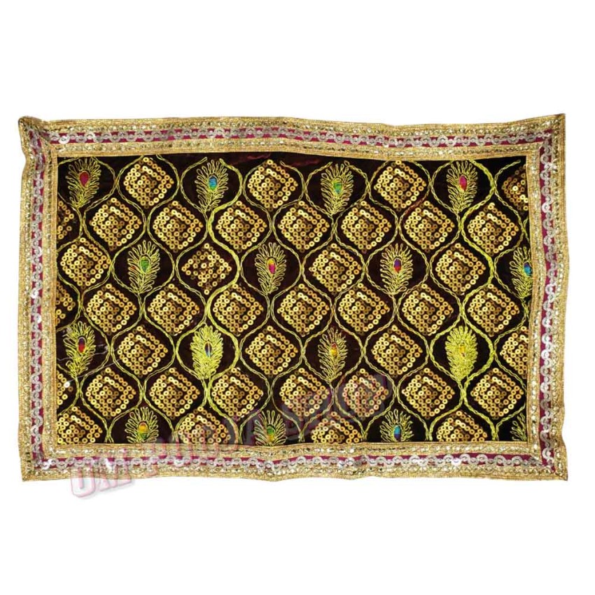 Hand Embroidered Maroon Velvet Chunri - Size: 13x20 inches