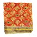 Orange Velvet Chunari with Peacock Feather Design Embroidery- Size: 20x38 inches