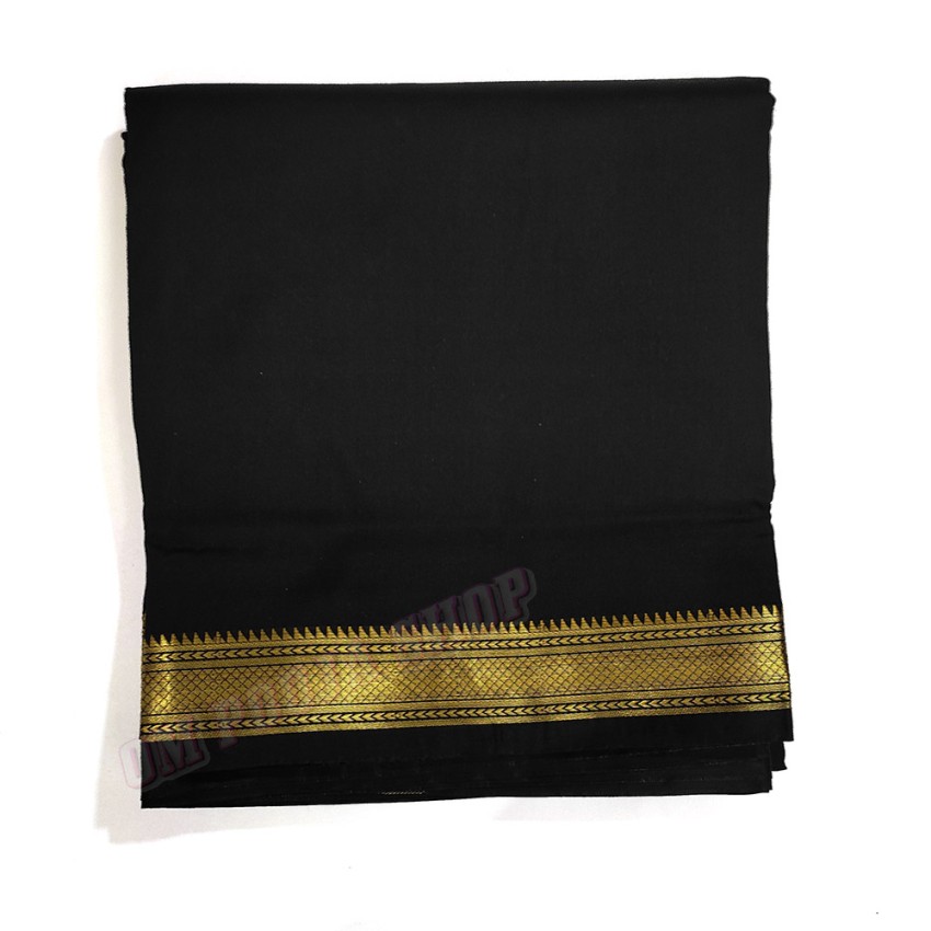 Black Dhoti with Shawl in Silk with Golden Border