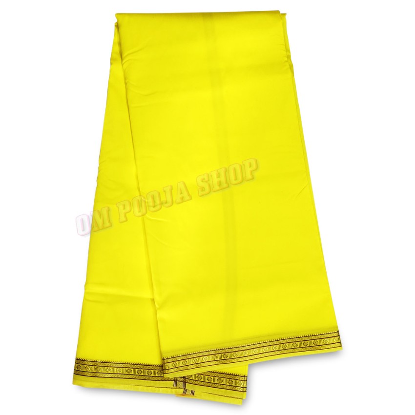 Yellow Color Dhoti With Angavastram in Silk with Golden Border