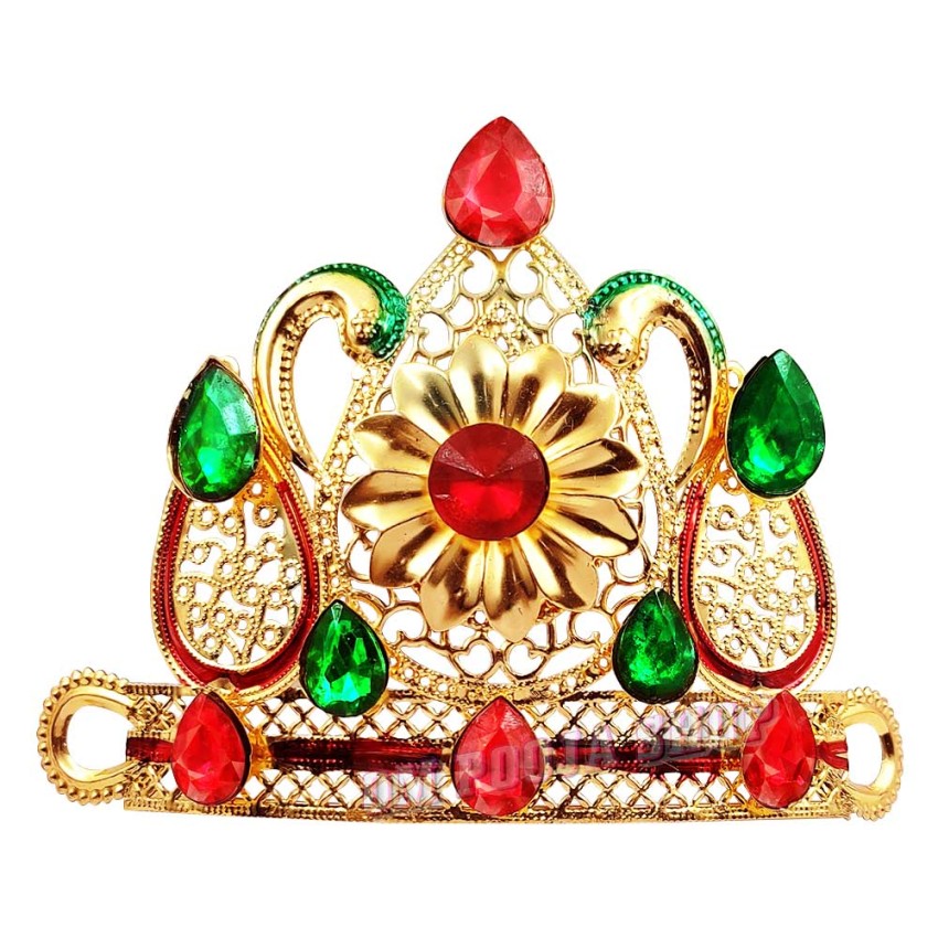 Golden Crown Mukut with Multi Color Stone - Size- 3.5 x 4.5 inches