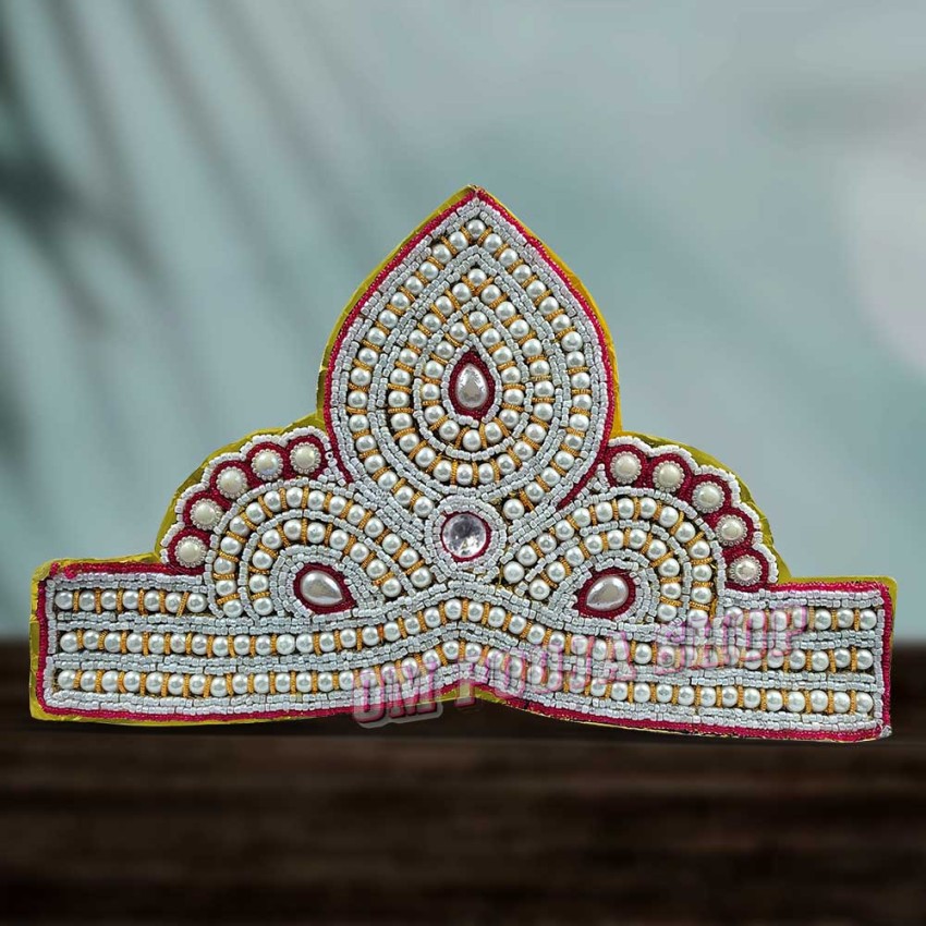 Pearl Moti Crown Hand Embroidered for Big Idol - Size: 8x12.25 inches