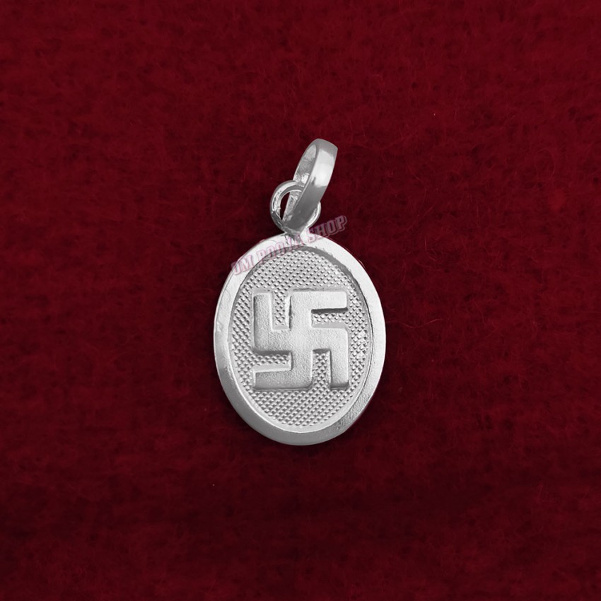 Oval Shape Swastika Pendant in Pure Silver & Pure Gold - Size: 15x22 mm