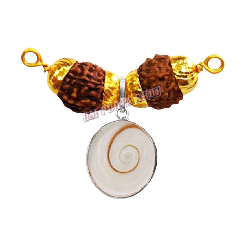 Gomti Chakra Silver Pendant with Brass Capping Rudraksha Beads