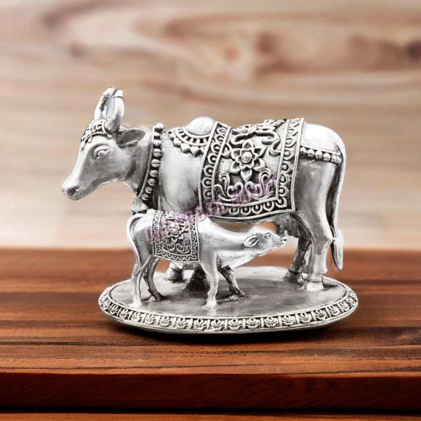 Cow And Calf Together Idol in 925 Solid Silver - Size: 1.75 to 4 inch