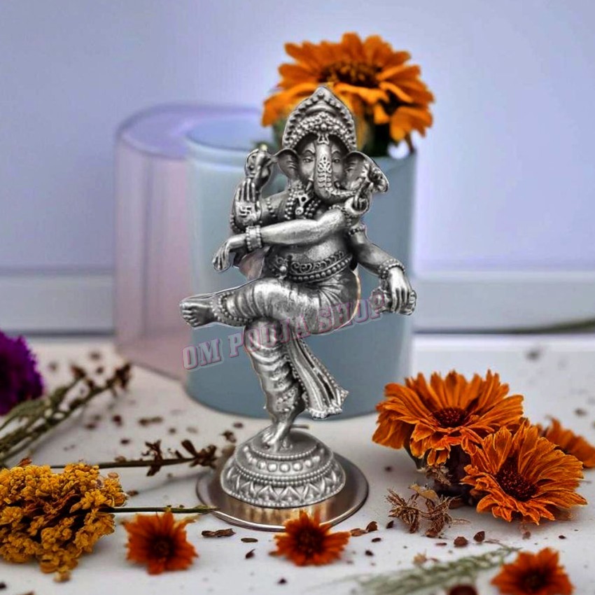 Dancing Ganesha Sterling Silver Statue - Size: 2 inches