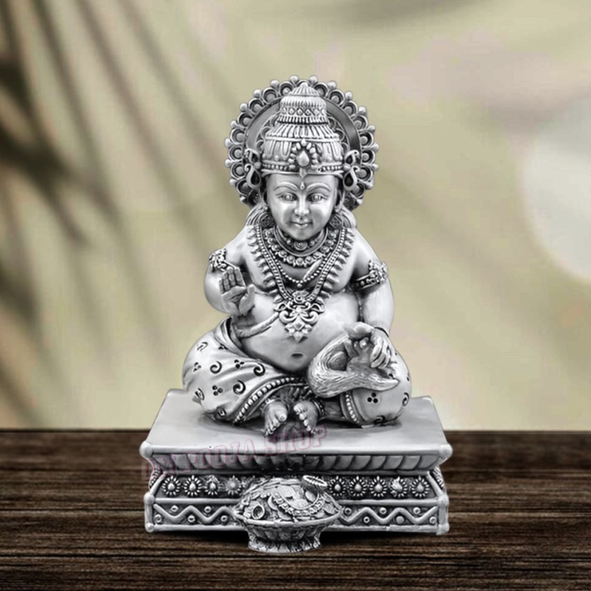 Lord Kubera Small Murti in Silver - Size: 2 to 5 Inches