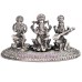 Lakshmi Ganesh Saraswati 925 Pure Silver Idol - Size: 1.25 x 2.75 x 1.25 inches