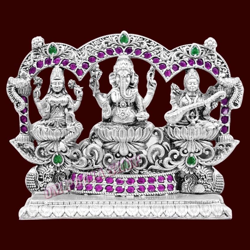 Lakshmi Ganpati Saraswati 925 Silver Statue - Size: 2.5 inches