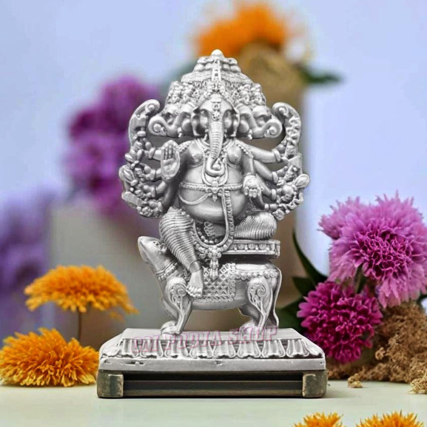 Panchmukhi Ganesh Sterling Silver Statue - 2 to 3.25 inches