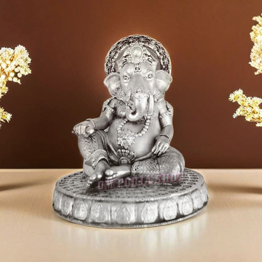 Lord Siddhivinayak Sitting Sterling Silver Idol - 2 Inch