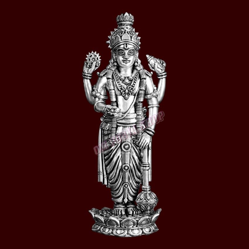 Lord Vishnu Standing Posture Idol in 925 Silver - Size: 1.5 to 6 Inches