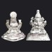 Ganesh Lakshmi Statue in German Silver - 3.25 inches