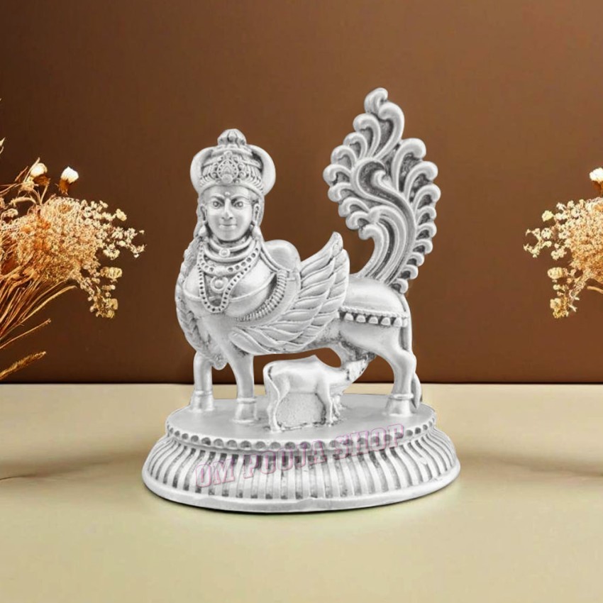 Kamdhenu Gay (Cow) and Bachhada (Calf) Statue in Pure Silver - Size: 2 to 3.5 inches