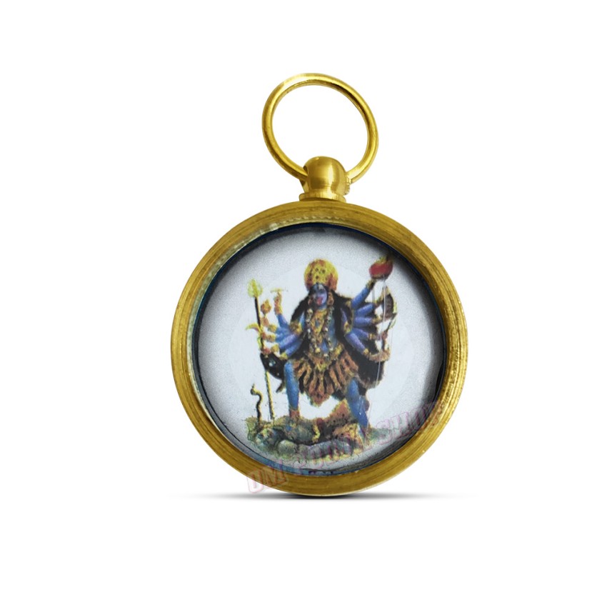 Maha Kali Yantra Pendant In Brass With Glass